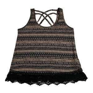 Nabee Scoop Neck Sleeveless Tribal Print Tank Size M Jersey Knit Lace Casual